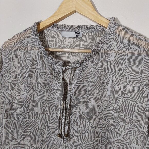 Anine Bing Semi-Sheer Chiffon Blouse Ruffled High Neck Tie - Good Cond - Med - Picture 3 of 10